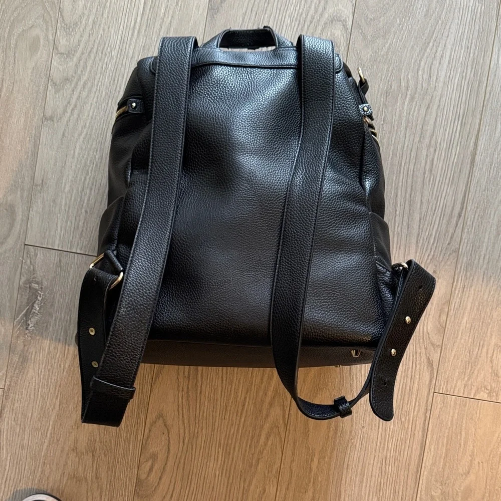 Luli Bebe Black Quilted Leather Backpack Diaper bag Tote with Gold Hardware